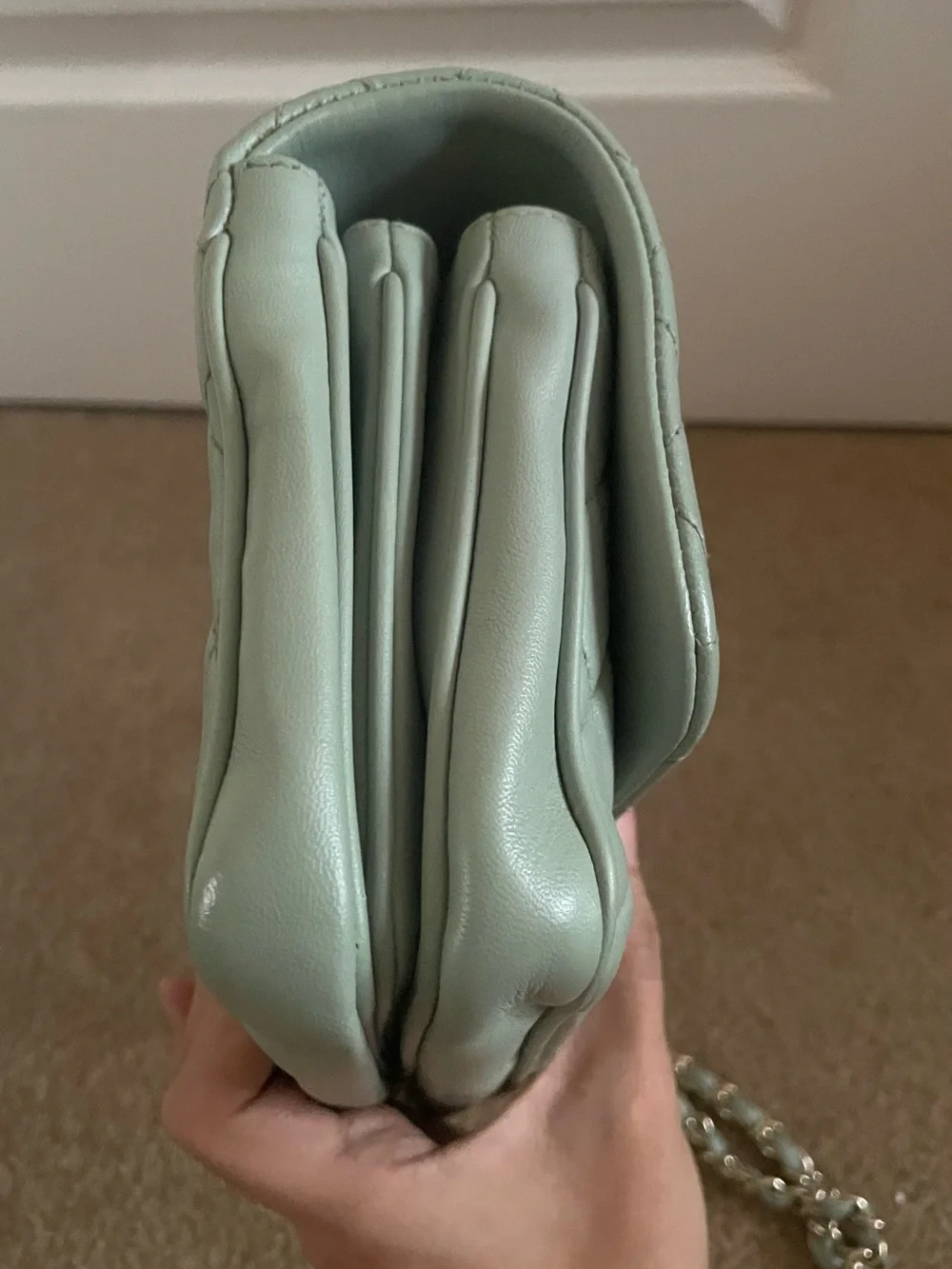 CHANEL Mint Green Quilted Top Handle bag with Gold Hardware